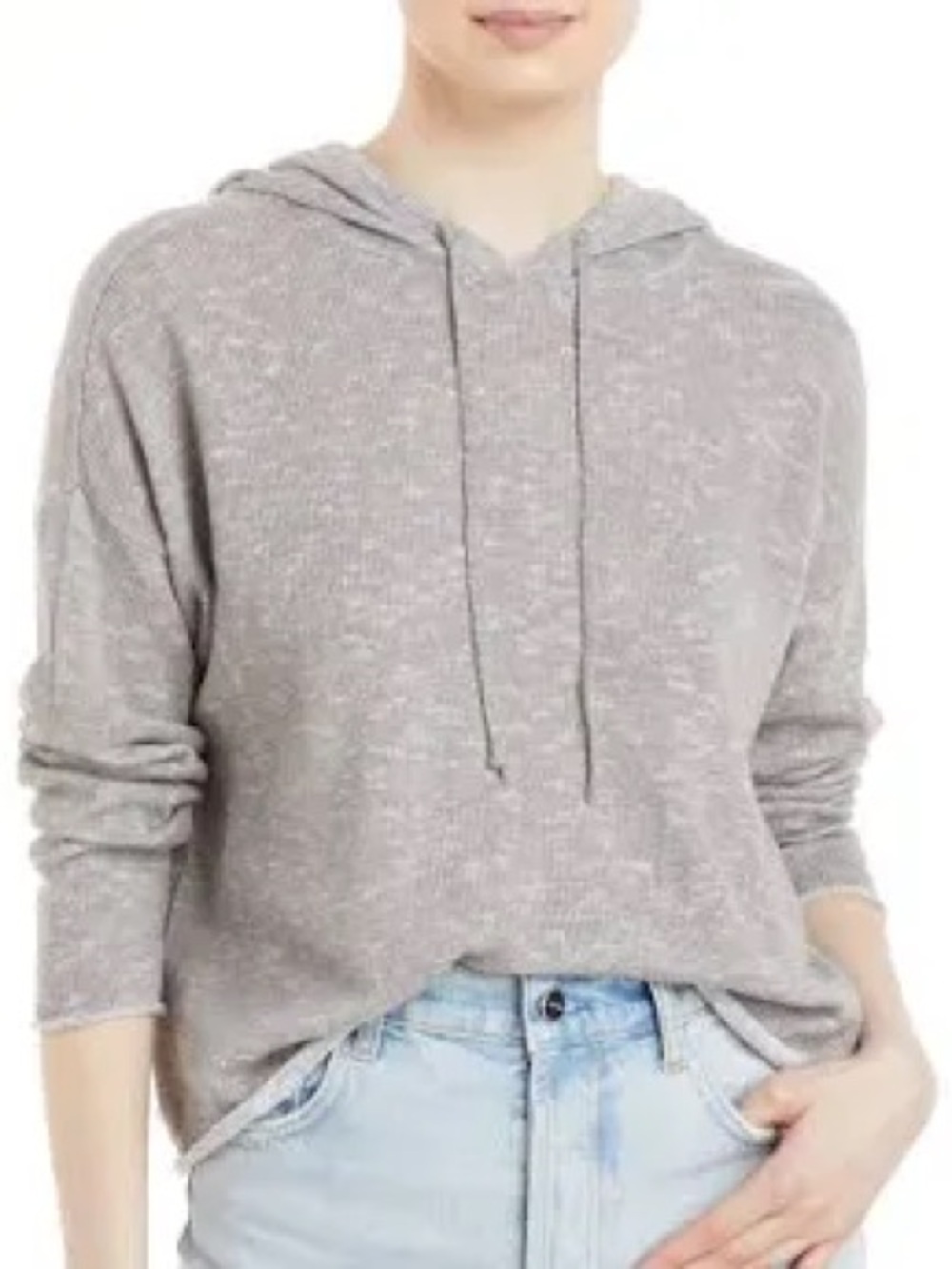 Eileen Fisher Organic Linen and Cotton Light Gray Hooded Knit Top size Large